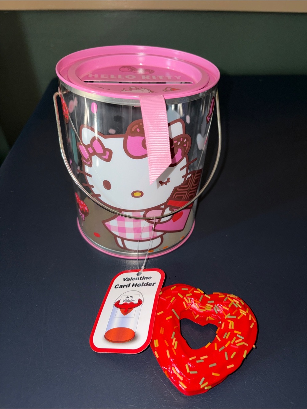 Sanrio Hello Kitty Pink Valentines 2024 Clear Tin Mail Box  6” X 5” (NEW)
